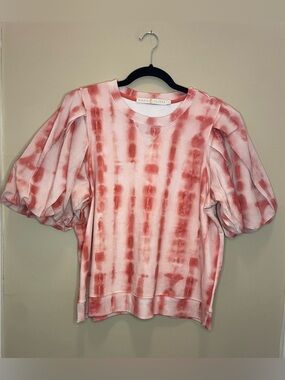 Marie Oliver Rose Pink Puff Sleeve Sweatshirt Top Size XL Pima Cotton